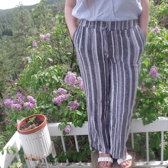 Linen Blend Women's Summer Striped Pants By Briggs - Picture 5 of 7